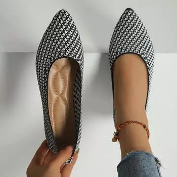 Черные женские остроносые трикотажные балетки с неглубокими носами повседневные сандалии 2024 года модные новые осенние туфли-лодочки трендовые женские туфли 36 чёрный