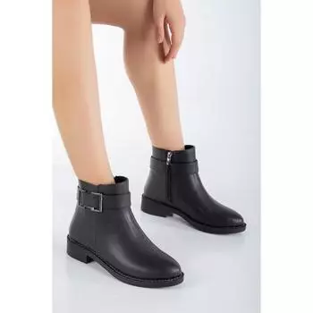 Черные женские полусапожки с пряжкой, код модели 109