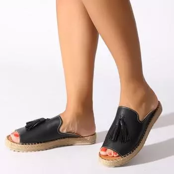 Черные женские тапочки из натуральной кожи