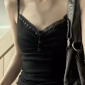 Черные женские топы Y2k, сексуальные кружевные топы в стиле панк для девочек, модная летняя укороченная одежда, тонкие универсальные милые женщины S чёрный