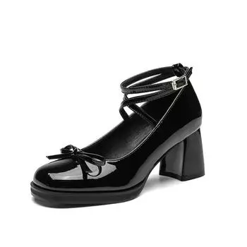 Черные женские туфли Мэри Джейн, туфли на толстом высоком каблуке, женские туфли в стиле Лолиты с квадратным носком, модная женская обувь для вечеринок 40 чёрный