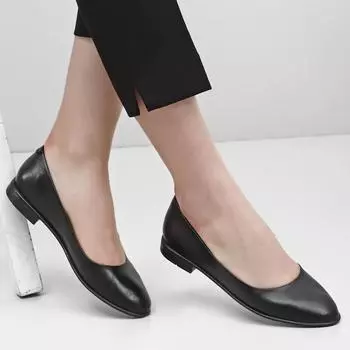 Черные женские туфли на плоской подошве из натуральной кожи с круглым носком на плоской подошве