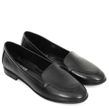 Черные женские туфли на плоской подошве из натуральной кожи с круглым носком на плоской подошве