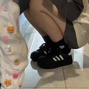 Черные женские туфли с ракушечным носком, на толстой подошве, качественная обувь, повседневные кроссовки, симпатичные женские туфли с большим носком 35 чёрный