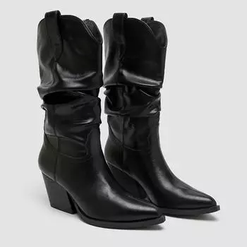 Черные женские высокие сапоги, модные элегантные туфли с острым носком, женские сапоги-ковбойши на квадратном каблуке в стиле вестерн 35