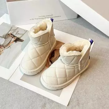 Черные зимние ботинки для девочек, утолщенные, теплые, плюшевые, зимние детские ботинки, нескользящие, универсальные, детские, повседневные, модные, для мальчиков, хлопковые, мягкие 25 чёрный