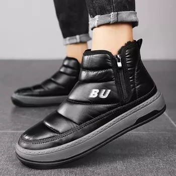 Черные зимние ботинки мужские меховые теплые удобные зимние ботинки уличные водонепроницаемые пуховые ботинки высокие ботильоны на платформе 39 чёрный