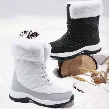 Черные зимние ботинки размера 36–42, женская зимняя хлопковая обувь, утолщенные теплые хлопковые ботинки, белые альпинистские ботинки 36 белый