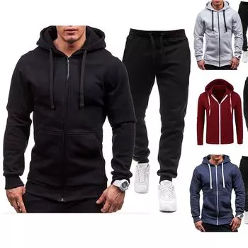 Черный 2024 Новый Повседневный Толстовка Молния С Капюшоном Толстовка Куртка Мужской Однотонный Кардиган Спортивный Мужской Комплект Толстовки S темно-синий