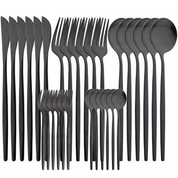 Черный, 30 шт., столовая посуда, матовый набор столовых приборов из нержавеющей стали, нож, вилка, кофейная ложка, столовые приборы, кухонное серебро, набор посуды для вечеринки серебряный