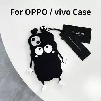 Черный 3D чехол с милым мультяшным рисунком для OPPO RENO 8 PRO A53 A72 R15 Vivo Y55S Y33s y7s, роскошный мягкий силиконовый чехол для телефона для детей For OPPO R15 чёрный