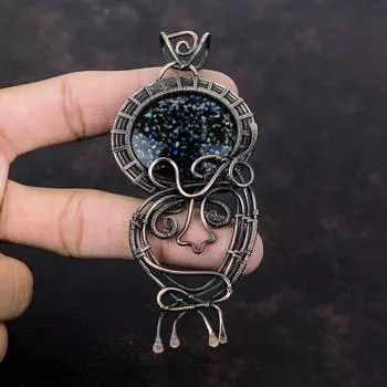 Черный эфиопский опал кулон медная проволока обернутая кулон ручной работы медные украшения драгоценный камень кулон потрясающий проволочная обертка ювелирные изделия подарок на помолвку