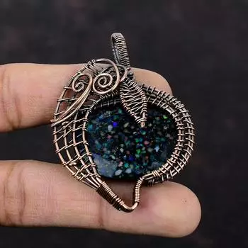 Черный эфиопский опал кулон медная проволока обернутый кулон ручной работы медные украшения высшего качества драгоценный камень кулон проволока обернутый кулон подарок для нее