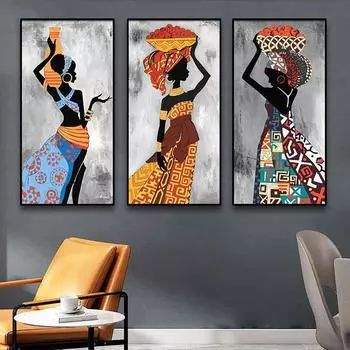 Черный африканский постер Etnicos, этническая картина на холсте, африканская женская танцевальная настенная живопись, абстрактная картина для гостиной, домашний декор 20x40cm No Framed