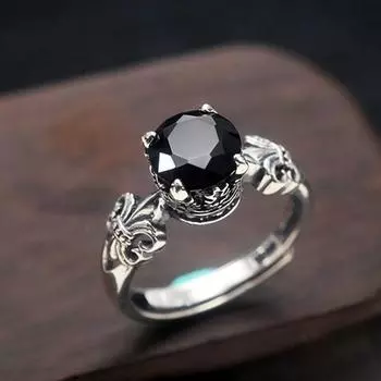 Черный агат бриллиант ретро властная пара большой бриллиант средний палец указательный палец подвижный рот One Size чёрный