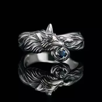 Черный агат бриллиант ретро властная пара большой бриллиант средний палец указательный палец подвижный рот One Size