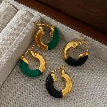 Черный агат сращивание круг ниша дизайн High-End заушники пряжки легкие роскошные универсальные ретро чёрный