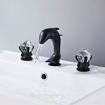 Черный антикварный смеситель для ванной комнаты, золотистый полированный смеситель для раковины, 2 хрустальные ручки, 3 отверстия, смеситель для холодной и горячей воды