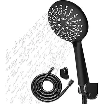 Черный артишок для душа с черным шлангом для душа и черным кронштейном для душа, 3 режима массажа, душ для ванной комнаты, артишок, черный гибкий душ 24x12x12cm