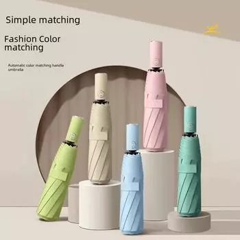 Черный автоматический трехскладной зонт двойного назначения с 16 косточками для солнечных и дождливых дней - большой, усиленный, противоштормовой дизайн.