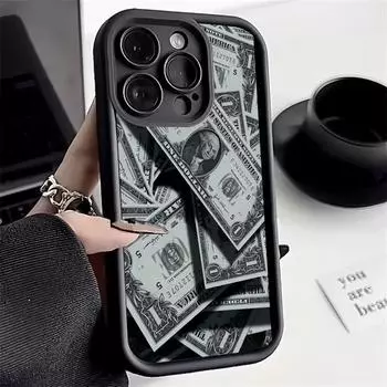 Черный бамбуковый силиконовый чехол с полным покрытием в виде банкноты для iPhone 16 15 14 13 12 11 Pro Max XS XR X 7 8 Plus SE 2022 SE3 Cover iPhone 16 Pro Max