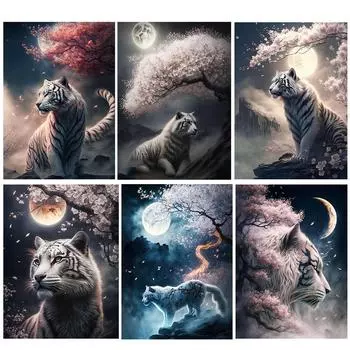 Черный, белый цвет тигр, лев, алмазная живопись, наборы для вышивки крестом, сделай сам, головоломка, изображение стразов, алмазная вышивка, распродажа Full Round 20x30CM