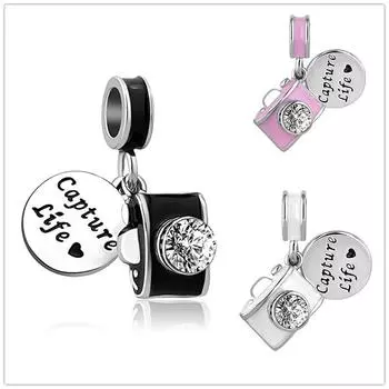 Черный, белый, розовый, камера захвата жизни, висячая подвеска из бисера, подходит для оригинального модного браслета, кулон, ювелирные изделия своими руками