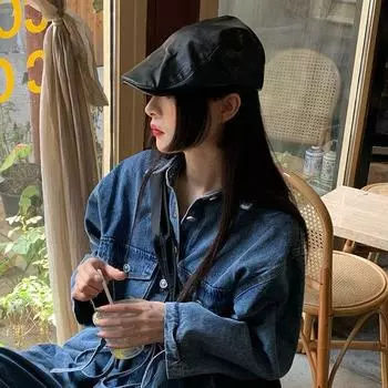 Черный берет из искусственной кожи для женщин, летняя индивидуальная ретро-британская кепка в стиле хенд-мейд M56-58cm бордовый