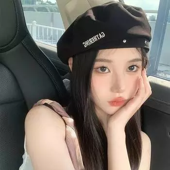 Черный берет с буквами женский ретро британский ins bud painter шляпа тонкая универсальная шляпа для лица M (56-58cm) GAT Beret чёрный