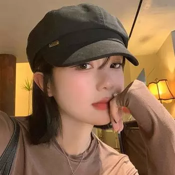 Черный берет с утиным языком, женская весенне-осенняя восьмиугольная шляпа, большая окружность головы, показывающая лицо, маленькая модная шляпа газетчика, шляпа художника M56-58cm чёрный