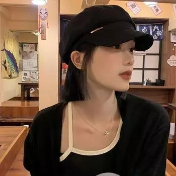 Черный берет, женская сезонная шляпа, японская большая окружность головы, показывающая лицо, маленькая восьмиугольная шляпа художника M(56-58cm) хаки