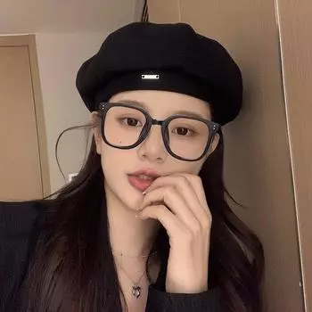 Черный берет женский осень и зима большая окружность головы шляпа-бутон лицо знаменитости Интернет маленькая звезда аниса M(56-58cm)