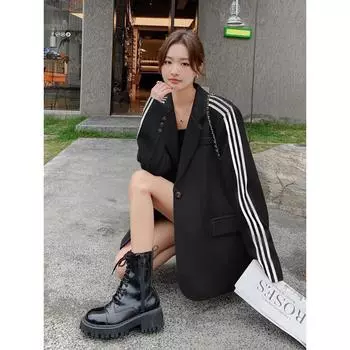 Черный блейзер женский весенне-осенний новый костюм с тремя перекладинами S белый