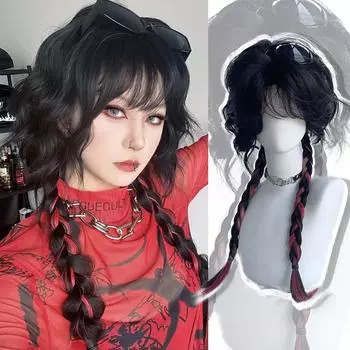 Черный блики красные длинные волосы синтетический парик женский стиль Y2K темная серия Лолита водяная рябь многослойный длинный парик из волос 65cm
