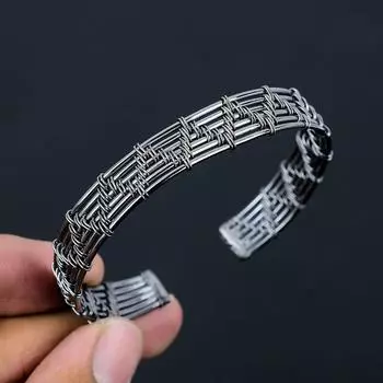 Черный браслет браслета браслета медной родия обернутый медной проволокой регулируемый Adjustable серебряный