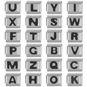 Черный браслет из нержавеющей стали с 26 буквами, 9 мм, итальянский браслет своими руками