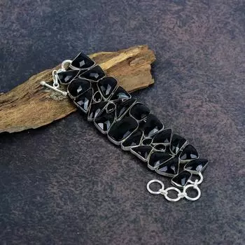 Черный браслет из шпинели, браслет из стерлингового серебра 925 пробы, ювелирные изделия ручной работы с драгоценными камнями, подарки для жены, совершенно новый браслет Adjustable with 8 inches чёрный