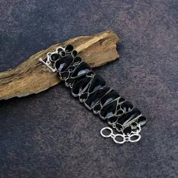 Черный браслет из шпинели, браслет из стерлингового серебра 925 пробы, ювелирные изделия ручной работы с драгоценными камнями, подарки для жены, совершенно новый браслет Adjustable with 8 inches чёрный