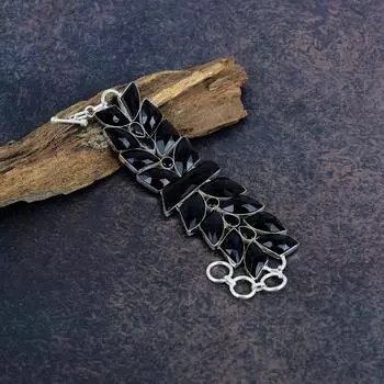 Черный браслет из шпинели, браслет из стерлингового серебра 925 пробы, ювелирные изделия ручной работы с драгоценными камнями, подарки для жены, совершенно новый браслет Adjustable with 8 inches чёрный