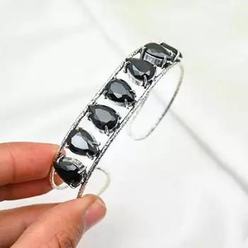 Черный браслет из шпинели, браслет из стерлингового серебра 925 пробы, ювелирные изделия ручной работы с драгоценными камнями, подарки для жены, совершенно новый браслет Adjustable чёрный