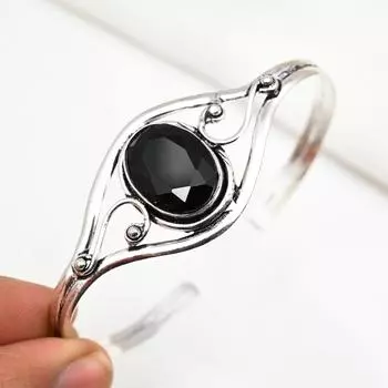 Черный браслет из шпинели, браслет из стерлингового серебра 925 пробы, ювелирные изделия ручной работы с драгоценными камнями, подарки для жены, совершенно новый браслет Adjustable чёрный