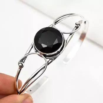 Черный браслет из шпинели, браслет из стерлингового серебра 925 пробы, ювелирные изделия ручной работы с драгоценными камнями, подарки для жены, совершенно новый браслет Adjustable чёрный