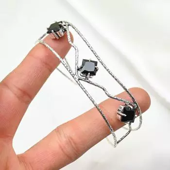 Черный браслет из шпинели, браслет из стерлингового серебра 925 пробы, ювелирные изделия ручной работы с драгоценными камнями, подарки для жены, совершенно новый браслет Adjustable чёрный