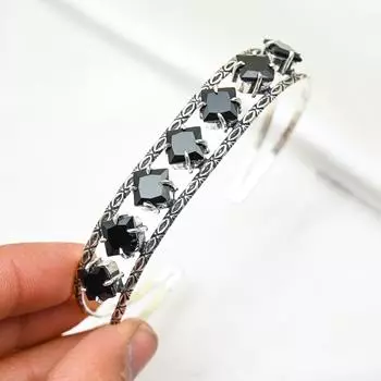 Черный браслет из шпинели, браслет из стерлингового серебра 925 пробы, ювелирные изделия ручной работы с драгоценными камнями, подарки для жены, совершенно новый браслет Adjustable чёрный