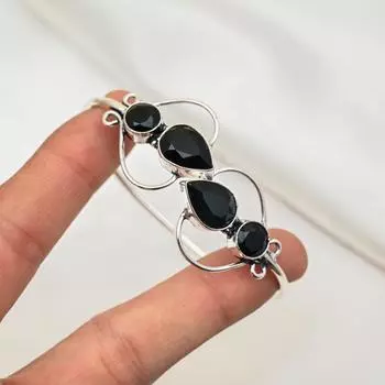 Черный браслет из шпинели, браслет из стерлингового серебра 925 пробы, ювелирные изделия ручной работы с драгоценными камнями, подарки для жены, совершенно новый браслет Adjustable чёрный