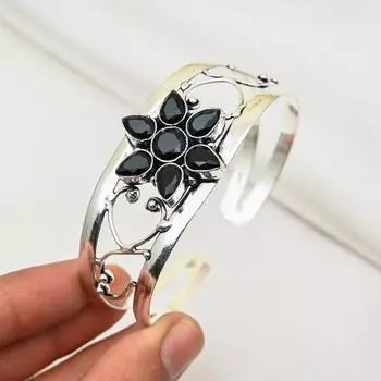 Черный браслет из шпинели, браслет из стерлингового серебра 925 пробы, ювелирные изделия ручной работы с драгоценными камнями, подарки для жены, совершенно новый браслет Adjustable чёрный