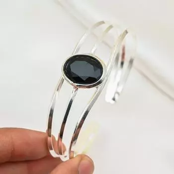 Черный браслет из шпинели, браслет из стерлингового серебра 925 пробы, ювелирные изделия ручной работы с драгоценными камнями, подарки для жены, совершенно новый браслет Adjustable чёрный