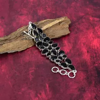 Черный браслет из шпинели, браслет из стерлингового серебра 925 пробы, ювелирные изделия ручной работы с драгоценными камнями, подарки для жены, совершенно новый браслет Adjustable With 8 Inches чёрный