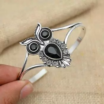 Черный браслет из шпинели, стерлинговое серебро 925 пробы, браслет-манжета, регулируемая манжета, ювелирные изделия ручной работы из драгоценных камней 8 Inches чёрный