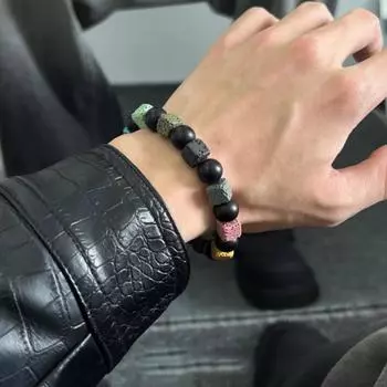 Черный браслет из восьми кубиков из вулканического камня, мужской браслет для женщин, эластичные украшения для рук